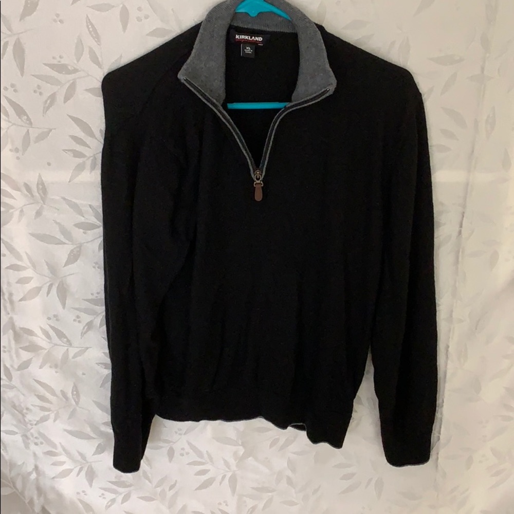 Men’s Black Merino Pullover Quarter-Zip Sweater